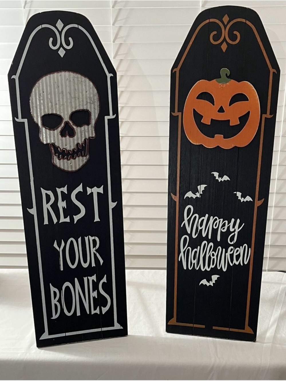 Halloween Tombstone Signs - Black, White & Orange